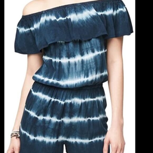 Aeropostale off the shoulder tie dye midnight blue elastic waist and shoulder L - Picture 1 of 8